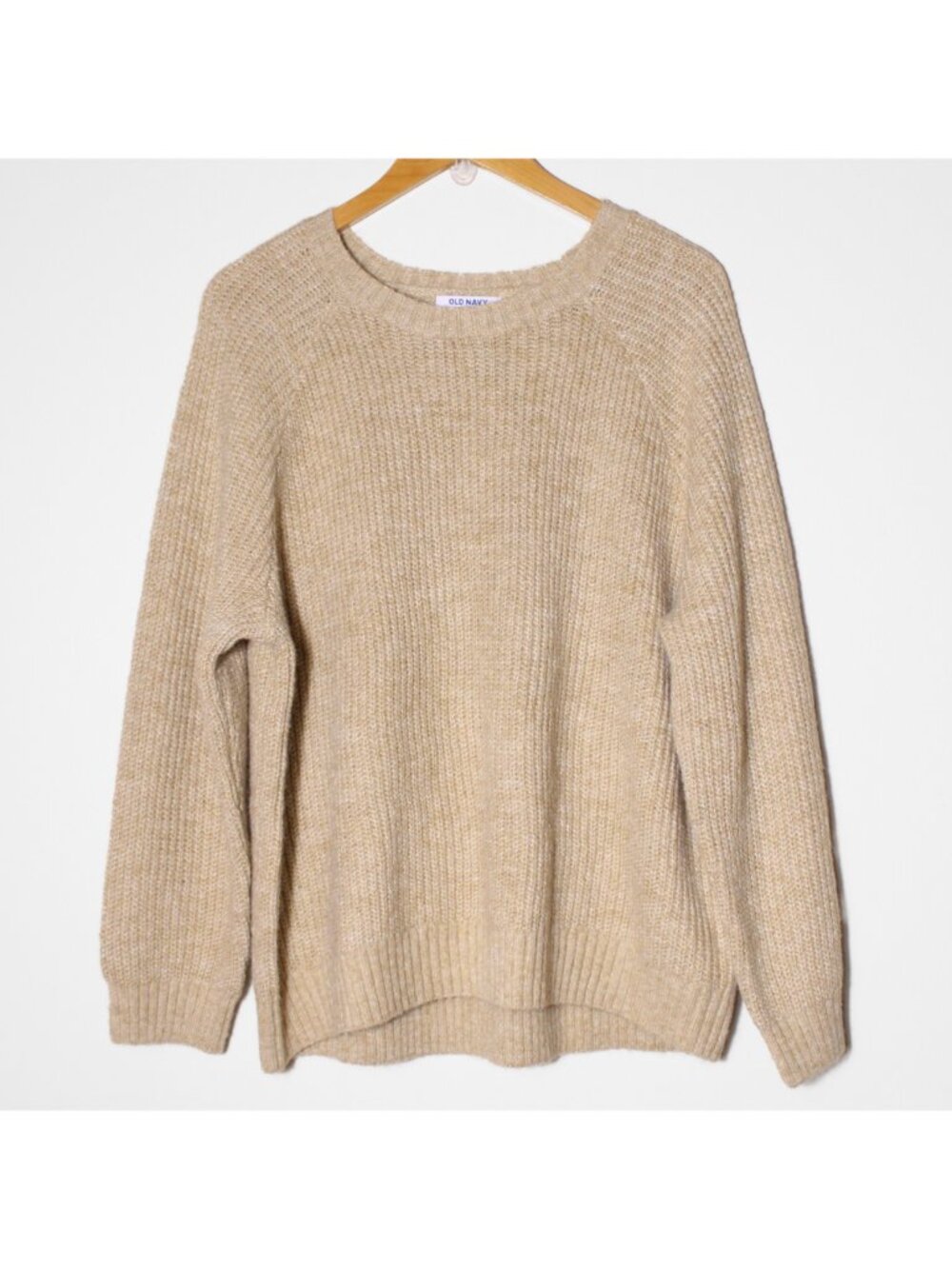 Old Navy Womens Oversized Rib Knit Wool Blend Sweater Oatmeal Beige Neutral L